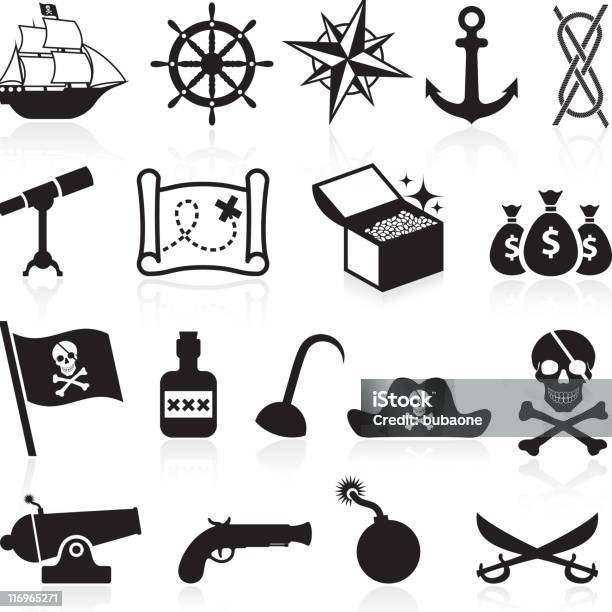 Pirata Bianco E Nero Set Icone Vettoriali Royaltyfree - Immagini vettoriali stock e altre immagini di Pirata