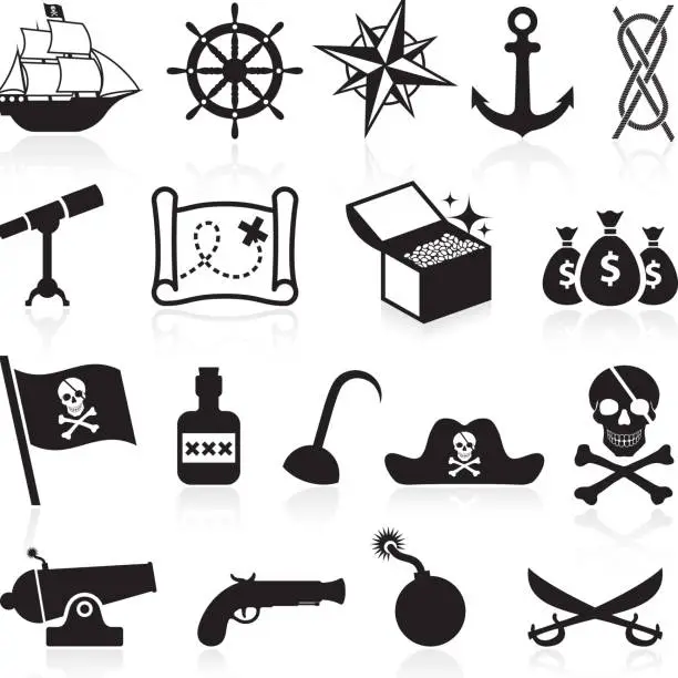Vector illustration of Pirate black and white royalty free vector icon set