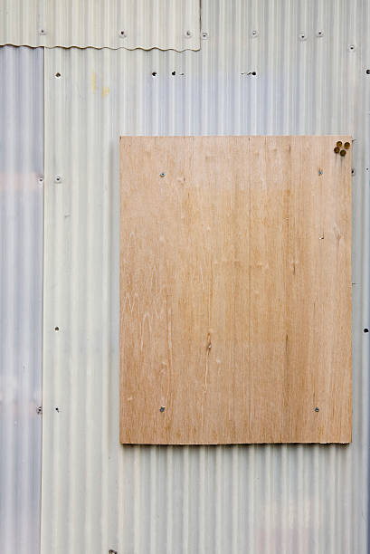 istock Corrugated wall with wooden plank for copy space 116965376