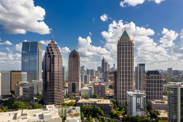 Aerial view Midtown Atlanta Aerial view Midtown Atlanta in the state of Georgia atlanta skyline stock pictures, royalty-free photos & images