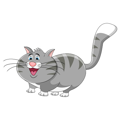  Ilustración de Gato Con Ilustración De Imagen De Dibujos Animados En Color Gris y más Vectores Libres de Derechos de Alegre