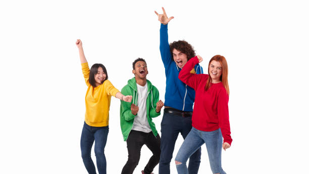 istock Excited diverse people dancing in victory celebration 1169656405
