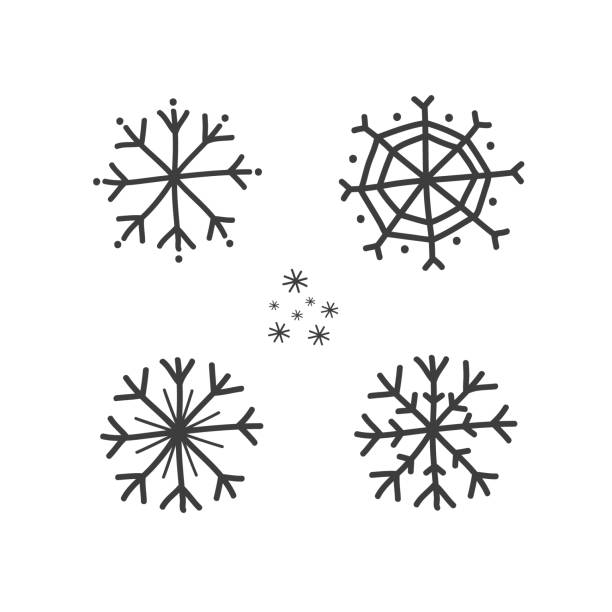 A set of snowflakes in the style of doodle. Vector illustration by hand. A set of snowflakes in the style of doodle. Vector illustration by hand snowflake shape drawings stock illustrations
