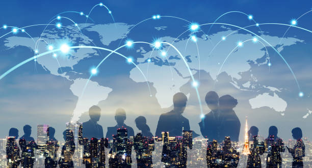グローバルネットワークの概念。日本地図と人々のグループ。 - グローバルビジネス ストックフォトと画像
