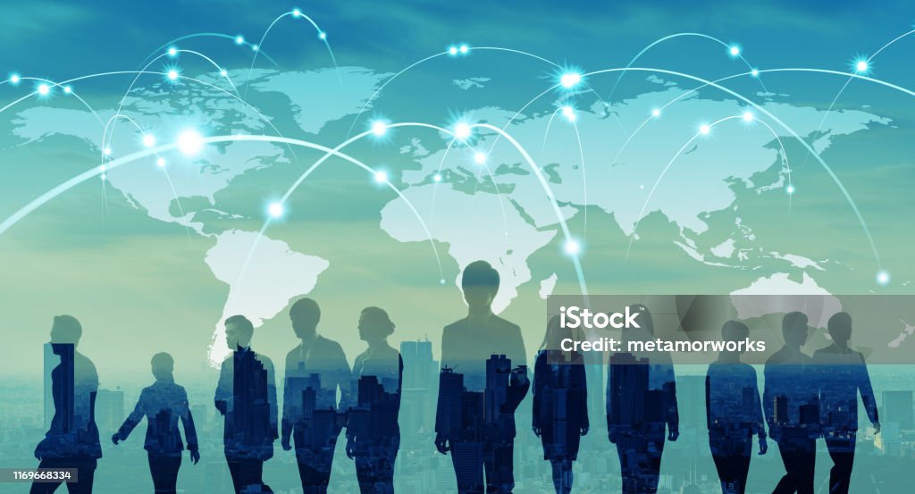 Global network concept. Map of Japan and group of people. Global Business Stock Photo
