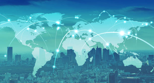 global communication network concept. worldwide business. - europa locais geográficos imagens e fotografias de stock