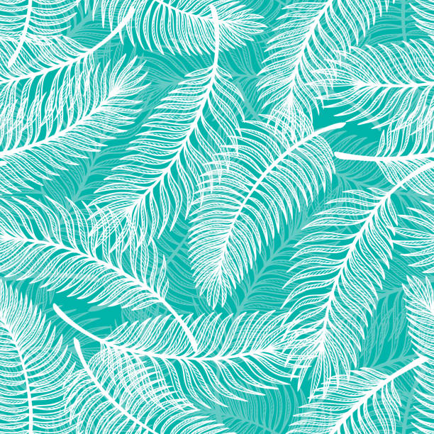 トロピカルヤシの木はベクトルシームレスパターンを残します。パームリーフスケッチ。夏の花の背景。熱帯植物の壁紙 - seamless art leaf decor点のイラスト素材／クリップアート素材／マンガ素材／アイコン素材