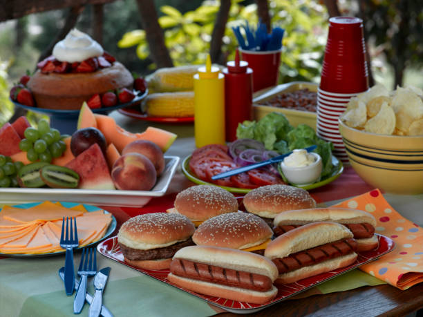 piquenique - food picnic hot dog unhealthy eating - fotografias e filmes do acervo