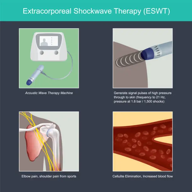 Vector illustration of Extracorporeal Shockwave Therapy.