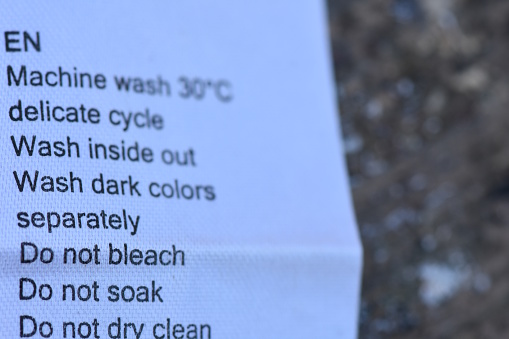 Washing instructions label