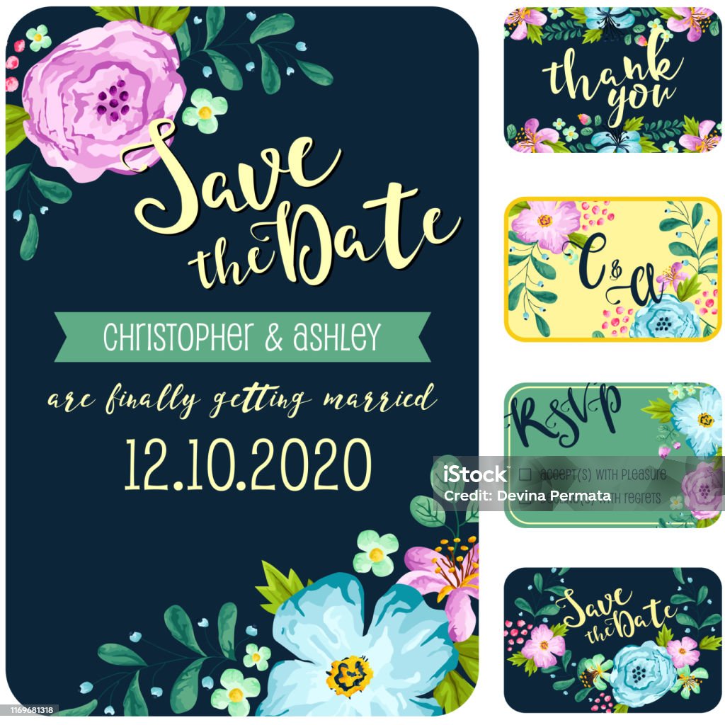 Blue Spring Invitations Dark Blue Wedding Invitation Spring Flower Stock Illustration ...