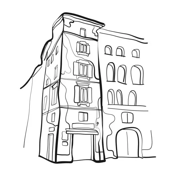 Vector illustration of Building pencil drawing