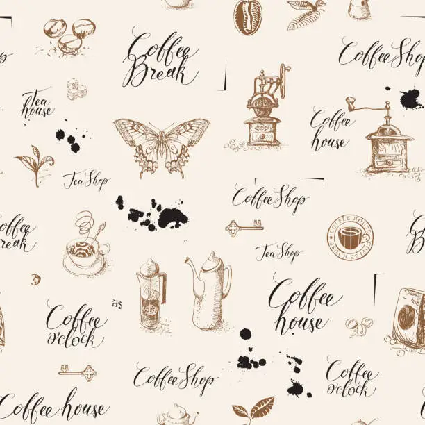 Vector illustration of vector seamless pattern on the coffee theme