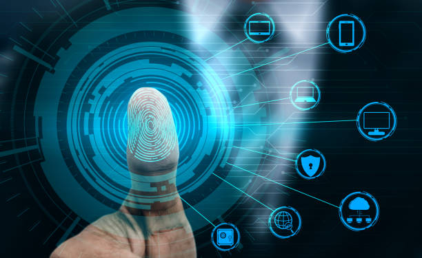 tecnologia di scansione digitale biometrica delle impronte digitali. - biometrics accessibility control fingerprint foto e immagini stock