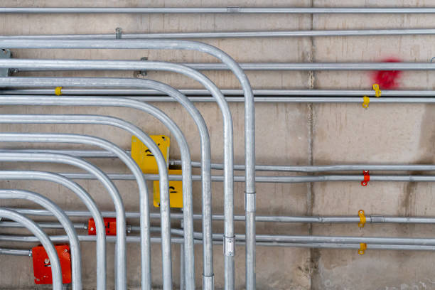 istock electric conduit and sanitary fire pipe work 1169701360