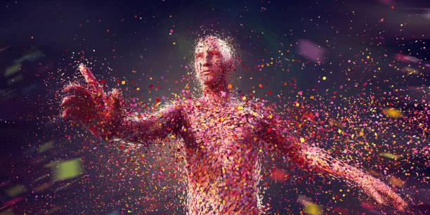 istock Multi-Coloured Squares in Mid Air Gathering To Form Person 1169701368
