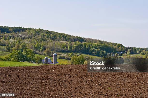 Campo Arado Y Granja En Valley Durante La Primavera Foto de stock y más banco de imágenes de Agricultura