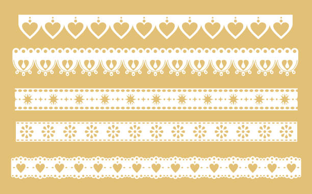 Set of ornamental lace borders. Vector illustration in vintage style Set of ornamental lace borders. Vector illustration in vintage style scalloped illustration technique stock illustrations