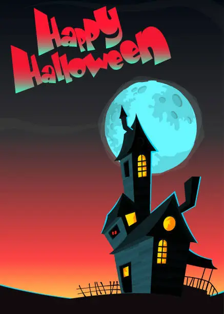 Vector illustration of Cartoon scary haunted house. Halloween vector illustration