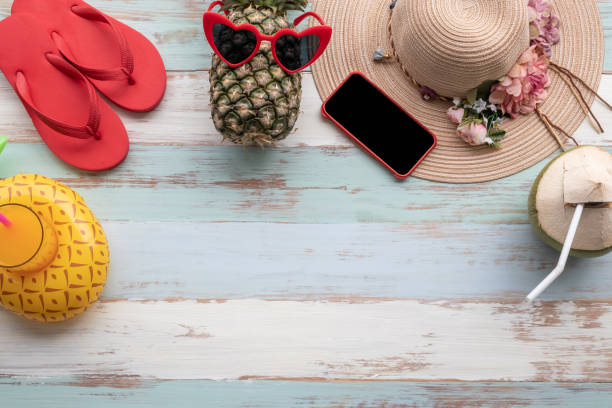 istock Top view of summer concept props with copy space 1169707880