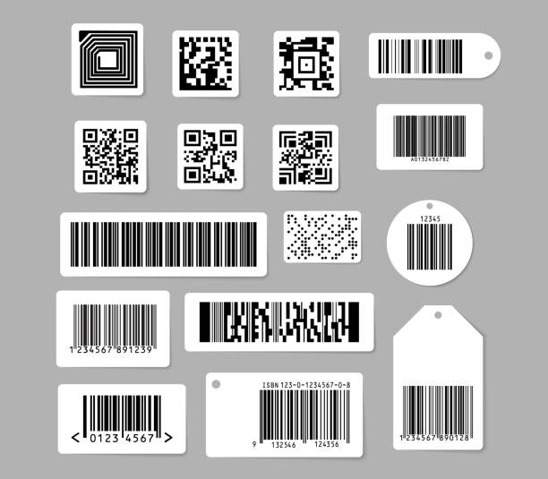 ilustraciones, imágenes clip art, dibujos animados e iconos de stock de conjunto de ilustraciones vectoriales de código de barras y código qr - illustration and painting vector merchandise retail