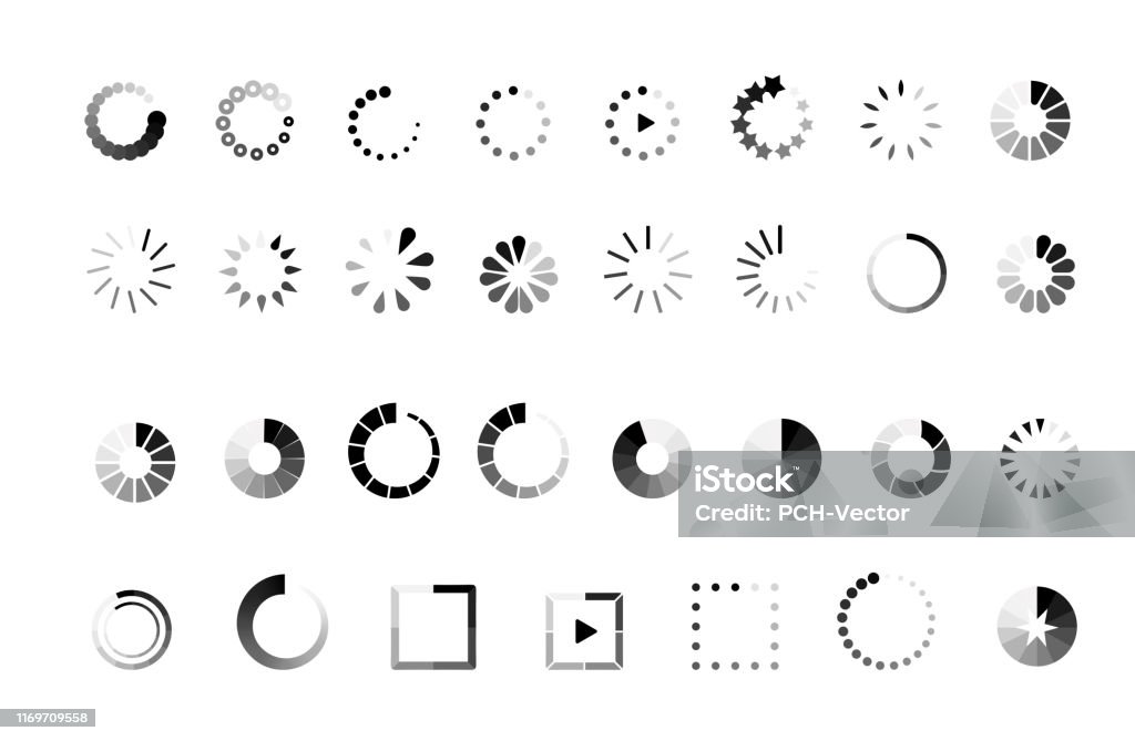 Loading Indicators Vector Illustrations Set Stock Illustration ...
