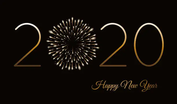 Vector illustration of Happy new year background with fireworks. Winter holiday design template.