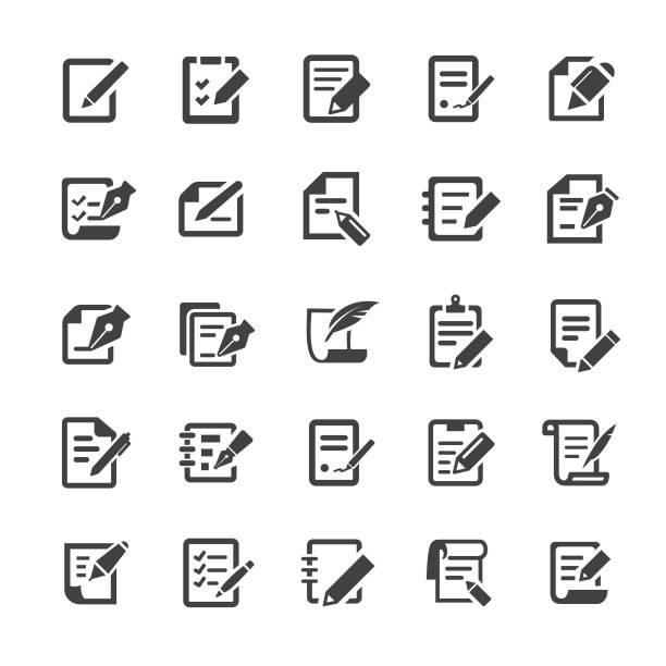 ikon pena dan kertas - smart series - kertas catatan pesan ilustrasi stok