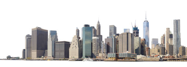 манхэттен горизонта изолированы на белом. - skyline new york city manhattan cityscape стоковые фото и изображения