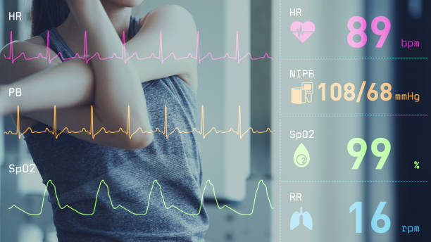 Health care technology concept. Vital sign sensing. Health care technology concept. Vital sign sensing. cardiac conduction system stock pictures, royalty-free photos & images