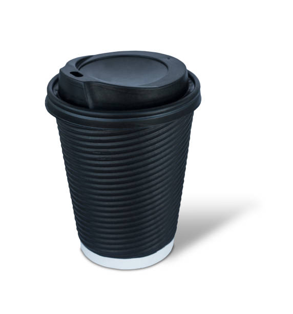 istock Black disposable paper cup with plastic lid 1169713460