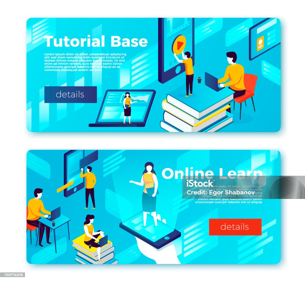 Banner Tutorial Models Vector Online Learning And Tutorial Base Banners Stock Illustration ...