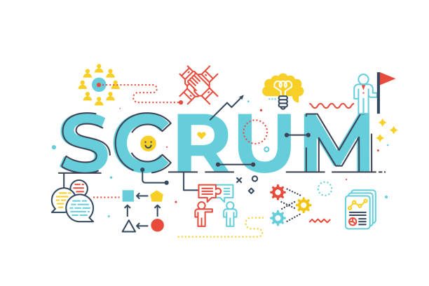 stockillustraties, clipart, cartoons en iconen met scrum word belettering illustratie - scrum