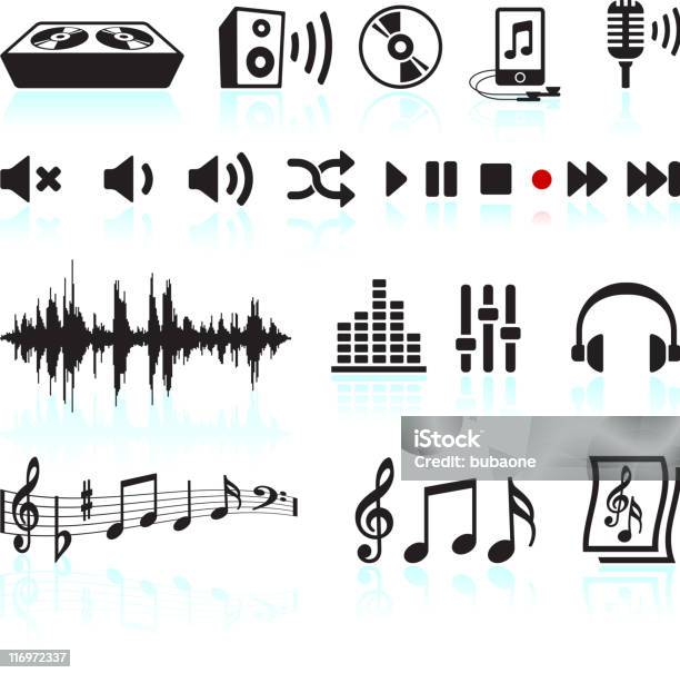 Suoni E Musica Bianco E Nero Icona Set Vettoriale - Immagini vettoriali stock e altre immagini di Bianco e nero