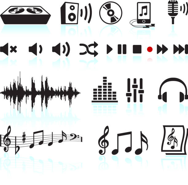 sound and music black & white vector icon set sound and music black and white icon set  surround sound stock illustrations