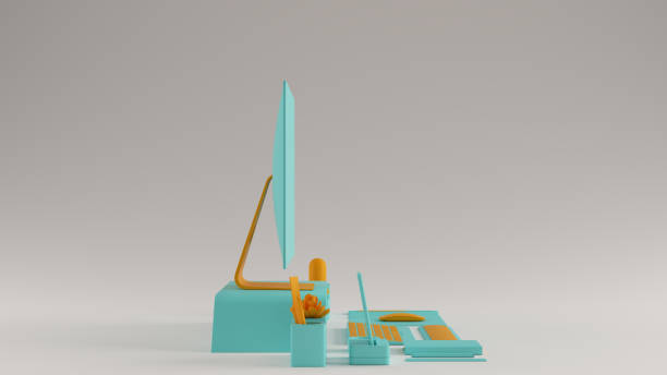 istock Gulf Blue Turquoise and Orange Contemporary Desk Setup 1169723675