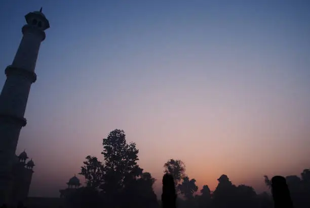 Silhouette, Landscape Taj Mahal. Morning sunrise in Worldwonder that in India.