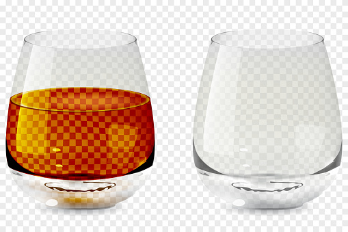 Whiskey tumbler glass realistic transparent icon. Alcohol drink glass vector illustration