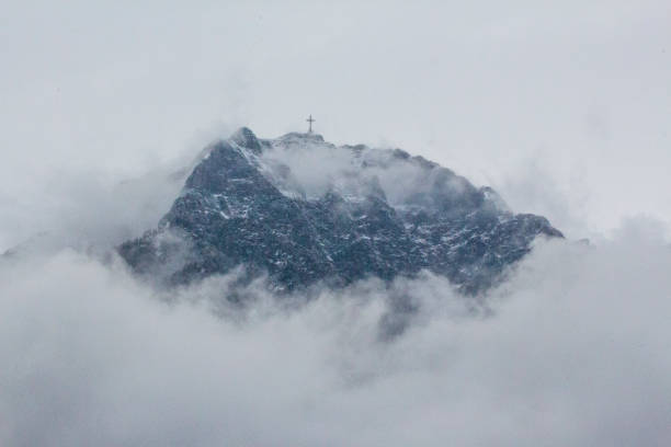 Caraiman Peak seen from the base of Carpathian Mountains in Bușteni, Romania.