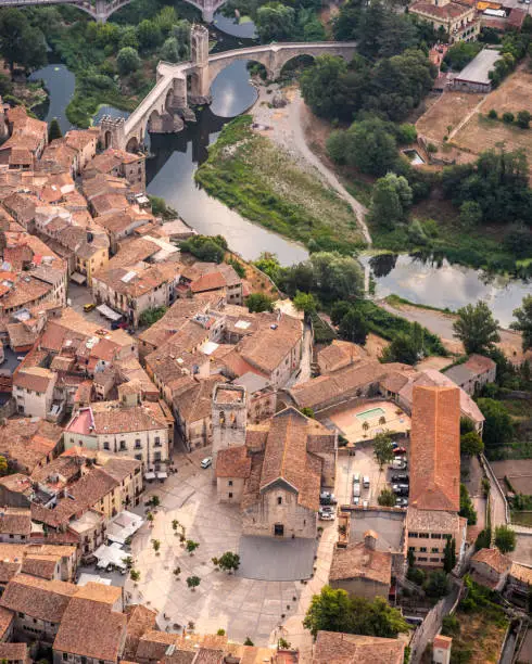 aerial view of Besalu, La Garrotxa, Gerona province, Catalonia, Spain