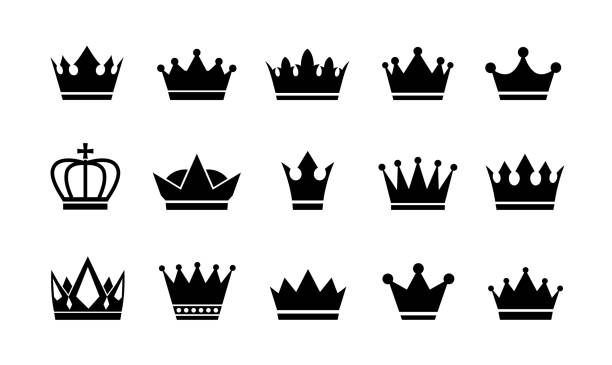 ilustraciones, imágenes clip art, dibujos animados e iconos de stock de conjunto de colecciones de iconos de corona real. - crown symbol nobility vector
