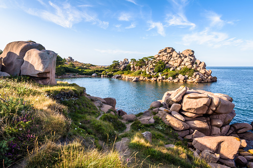 The Pors Rolland creek on the Pink Granite Coast in northern Brittany, France, is an idyllic rocky beach in the pink granite blockfield of Ploumanac'h.