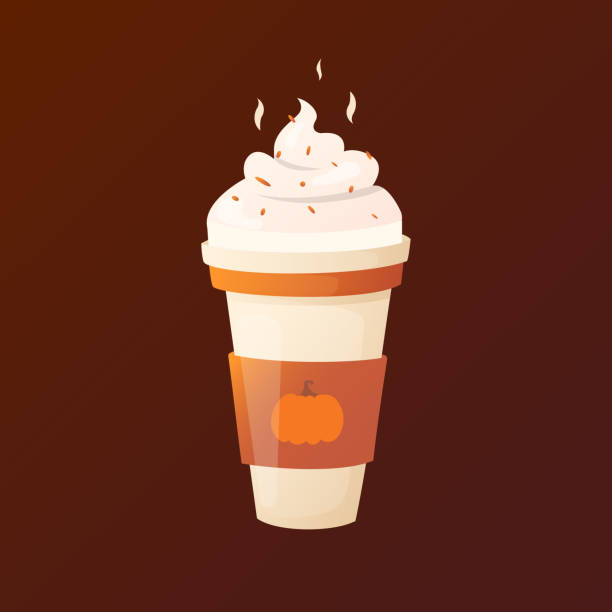 Pumpkin latte with cream in a cup. vector art illustration