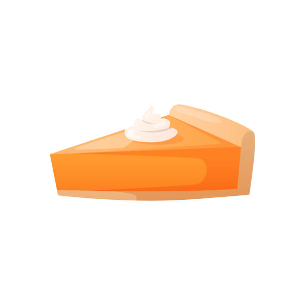 Piece of orange colored cheesecake pie with cream. vector art illustration