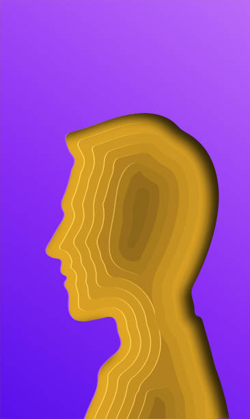 istock Yellow profile of a man on a purple background. Paper cut style. Illustration 1169738722