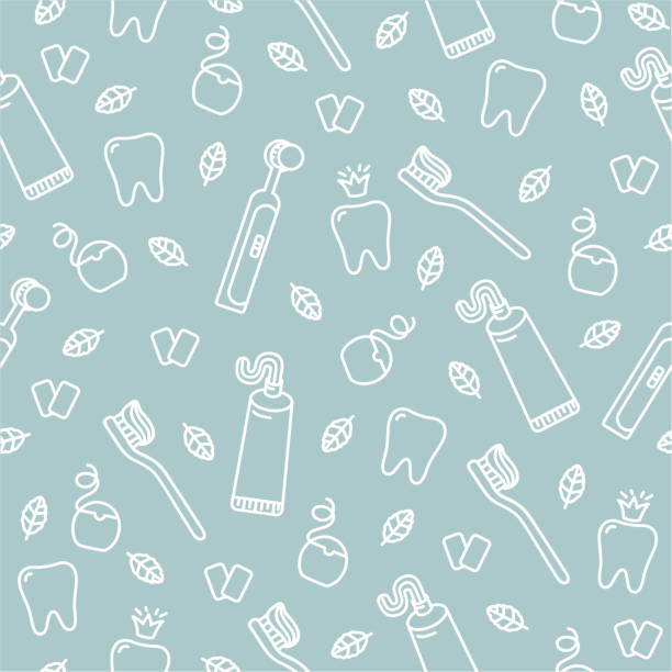 Vector seamless dental pattern with line icons Vector seamless dental pattern with line icons. The pattern is perfect for textile design, corporate identity design and so on dentist backgrounds stock illustrations