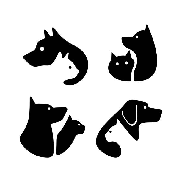 illustrations, cliparts, dessins animés et icônes de ensemble de chien et chat - animal head illustrations