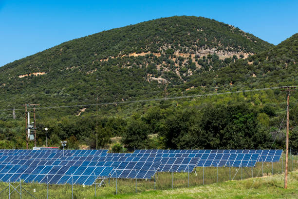 istock Solar panel photovoltaic installation in nature, Greece 1169746879