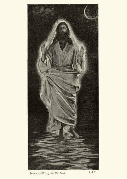 ilustrações, clipart, desenhos animados e ícones de jesus que anda no mar - andando em água