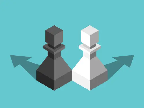 Vector illustration of Black, white pawns, repulsion